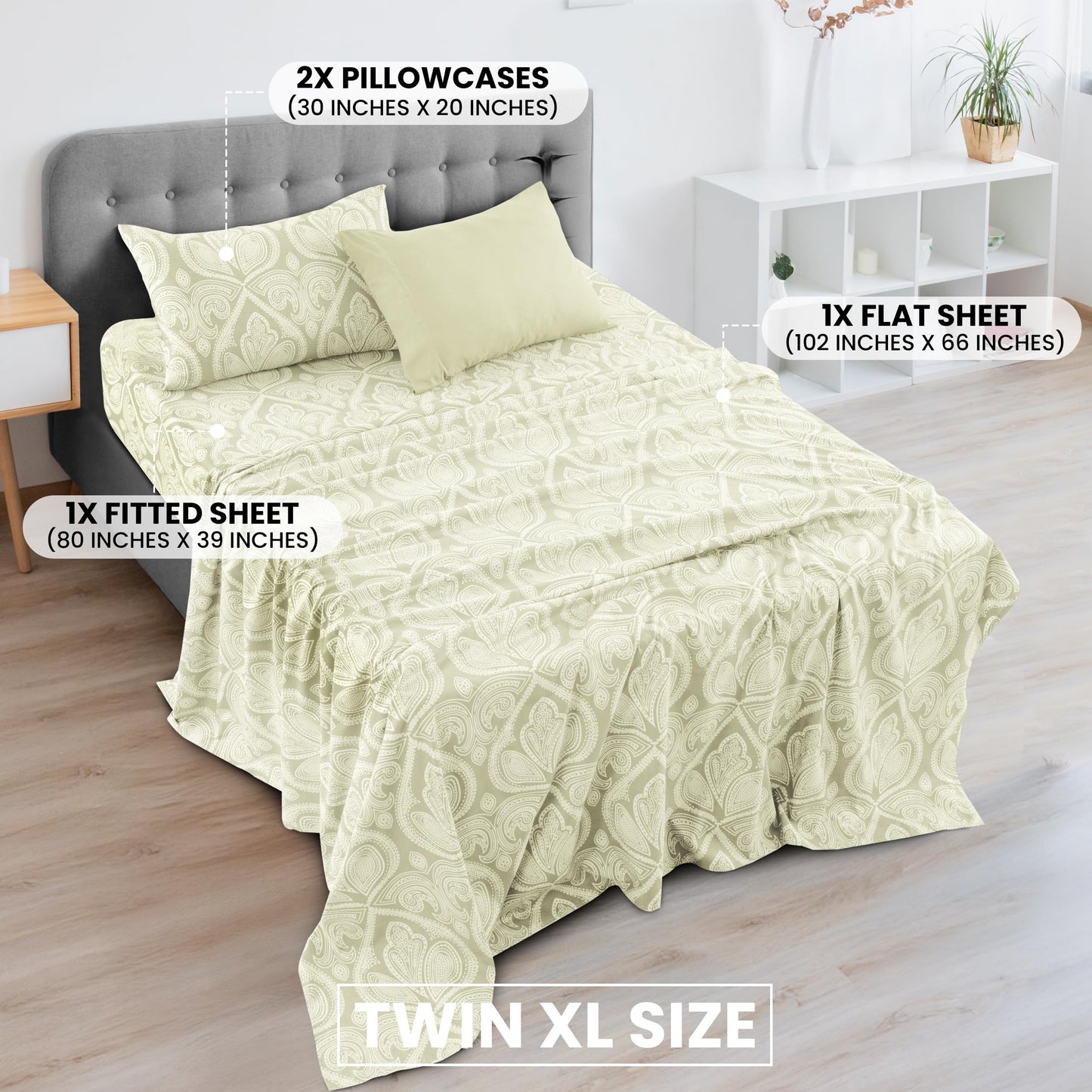 LUX Décor Paisley Twin XL Sheet Set - 6 Piece Ultra-Soft Microfiber Bed Sheets with Flat Sheet, 16 Inches Deep Pocket Fitted Sheet & 2 Pillowcases,