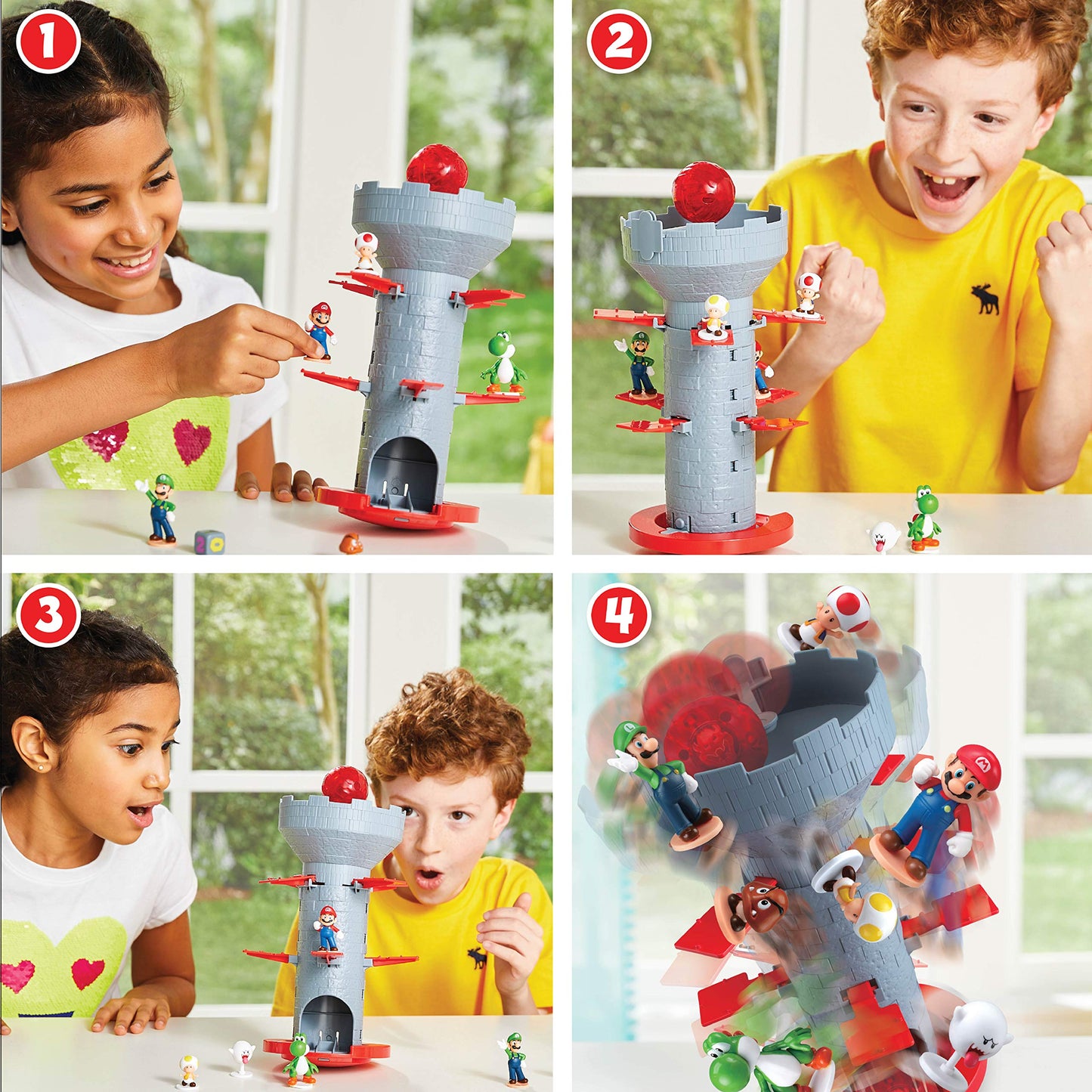 Epoch Games Super Mario Blow Up! Shaky Tower – Tabletop Balancing Skill Game with Collectible Mario Action Figures (1 Pack)