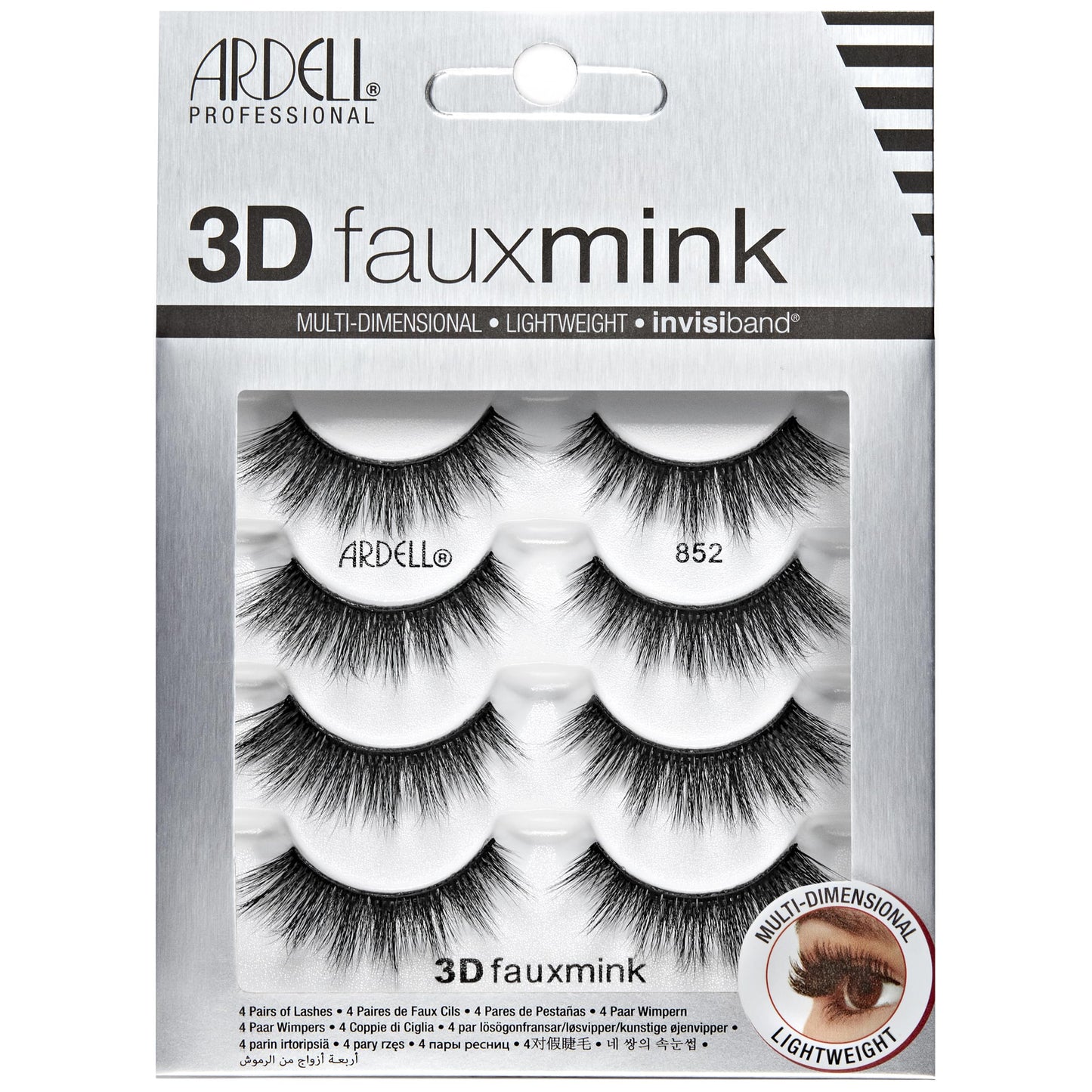 Ardell 3D Faux Mink Lashes False Eyelashes 852 - Fluffy Volume Strip Wispy Lashes for a Natural Glam Look, 4 Pairs