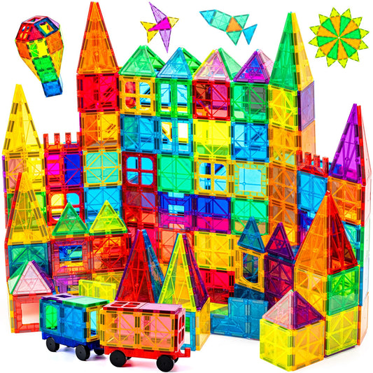 Cossy 120pcs Magnetic Tiles – 3D Building Blocks Construction Set with Strong Magnets, Educational STEM Toys for Kids Ages 3+