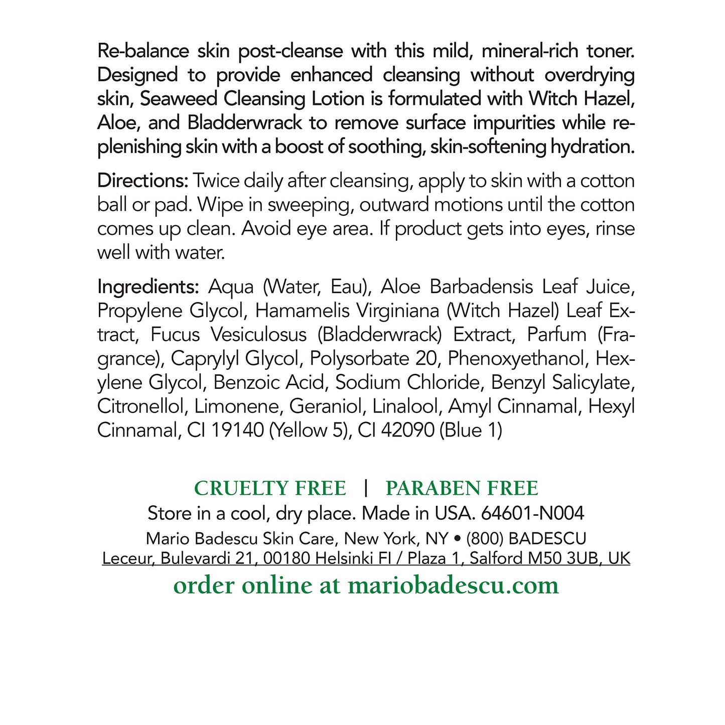 Mario Badescu Seaweed Cleasing Lotion for Combination, Dry and Sensitive Skin |Facial Toner that Clarifies and Replenishes |Formulated with Witch