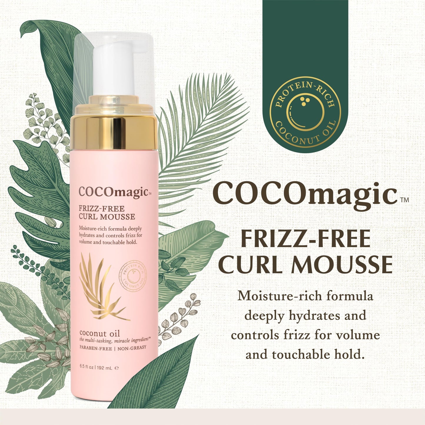 Cocomagic Frizz-Free Curl Mousse with Coconut Oil | Defines & Controls Curls with Soft Hold & Hydration | Non-Greasy, Paraben-Free, Gentle for All