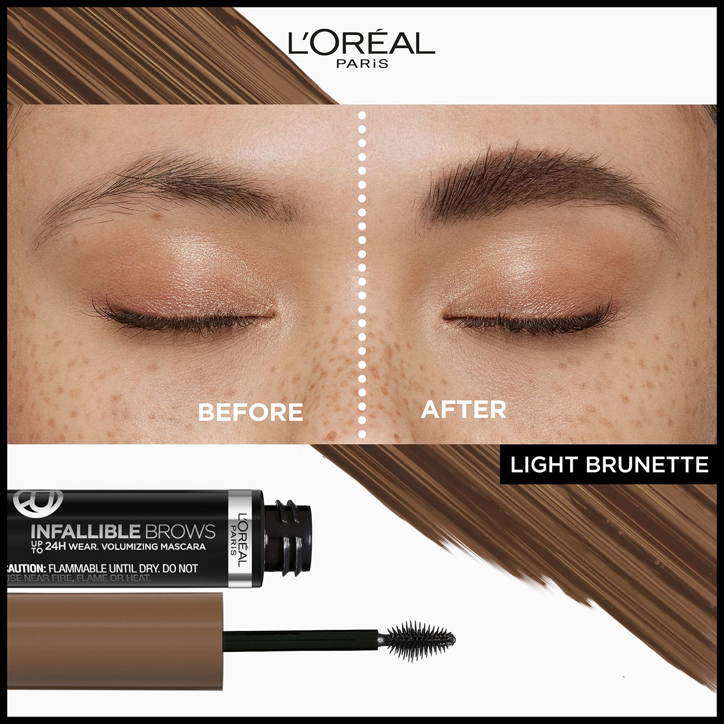 L'Oreal Paris Infallible Volumizing 24H Wear Brow Mascara, Long Lasting Eyebrow Makeup for 2X Fuller Eyebrows, 6.0 Light Brunette, 0.13 Fl Oz