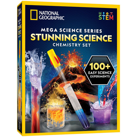 National Geographic Stunning Chemistry Set – Mega Science Kit with 45 Experiments, Volcano & Rocket Launch STEM Projects for Kids Ages 8–12, Science Toys