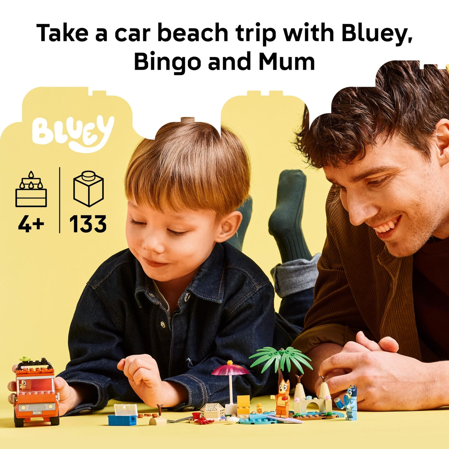 LEGO Bluey Beach & Family Car Trip 11202, Preschool Learning Toy with Bluey, Bingo & Mum Figures, Fun Birthday Gift for Kids Ages 4+