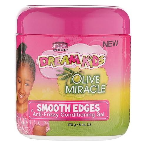 African Pride Dream Kids Olive Miracle Smooth Edges Anti-Frizzy Conditioning Gel - Contains Olive Oil, Reduces Hair Dryness & Breakage, 6 Oz