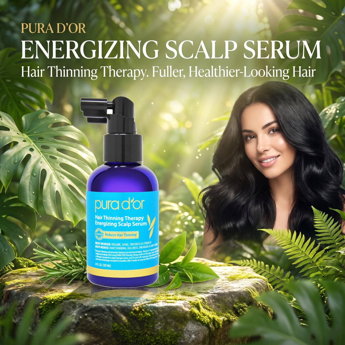 PURA D'OR Hair Thinning Therapy Energizing Scalp Serum 4oz w/Copper Tripeptide, Biotin, Caffeine, Plant Stem Cell, Catalase & DHT Balance, Rosemary Beauty and Personal Care PURA D'OR