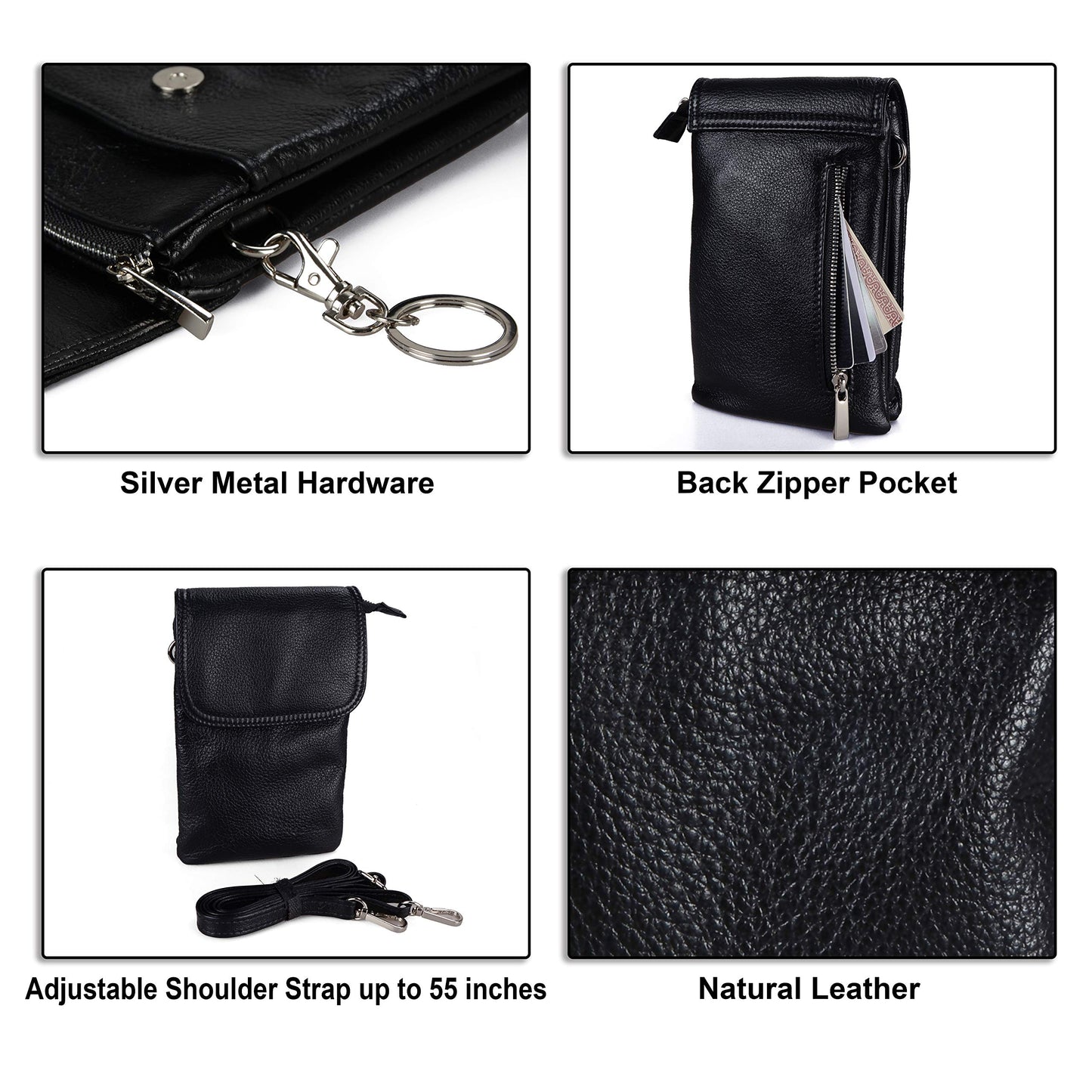befen Black Genuine Leather Small Crossbody Bags for Women