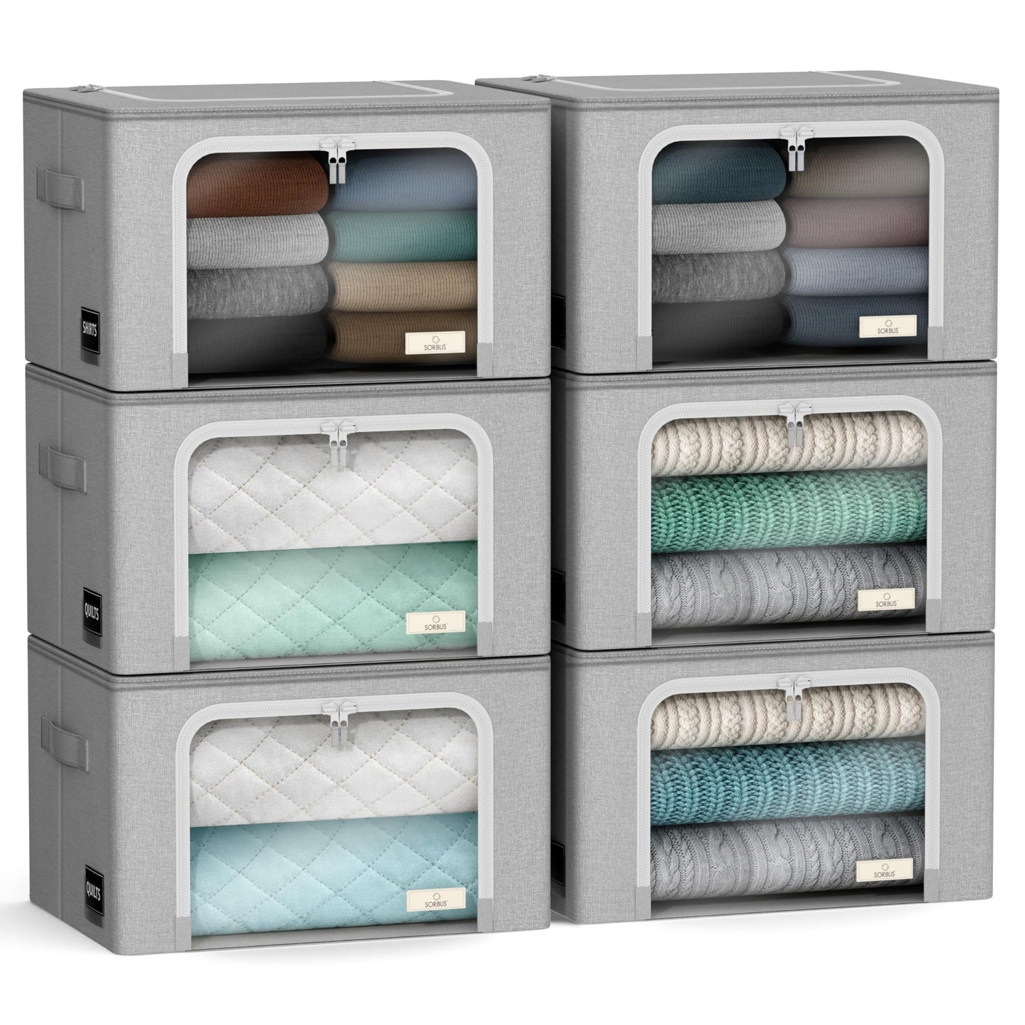 Sorbus Storage Bins with Metal Frame - Stackable & Foldable Clothes Organizer Bags - Oxford Fabric Storage Containers with Large Clear Window & Carry…