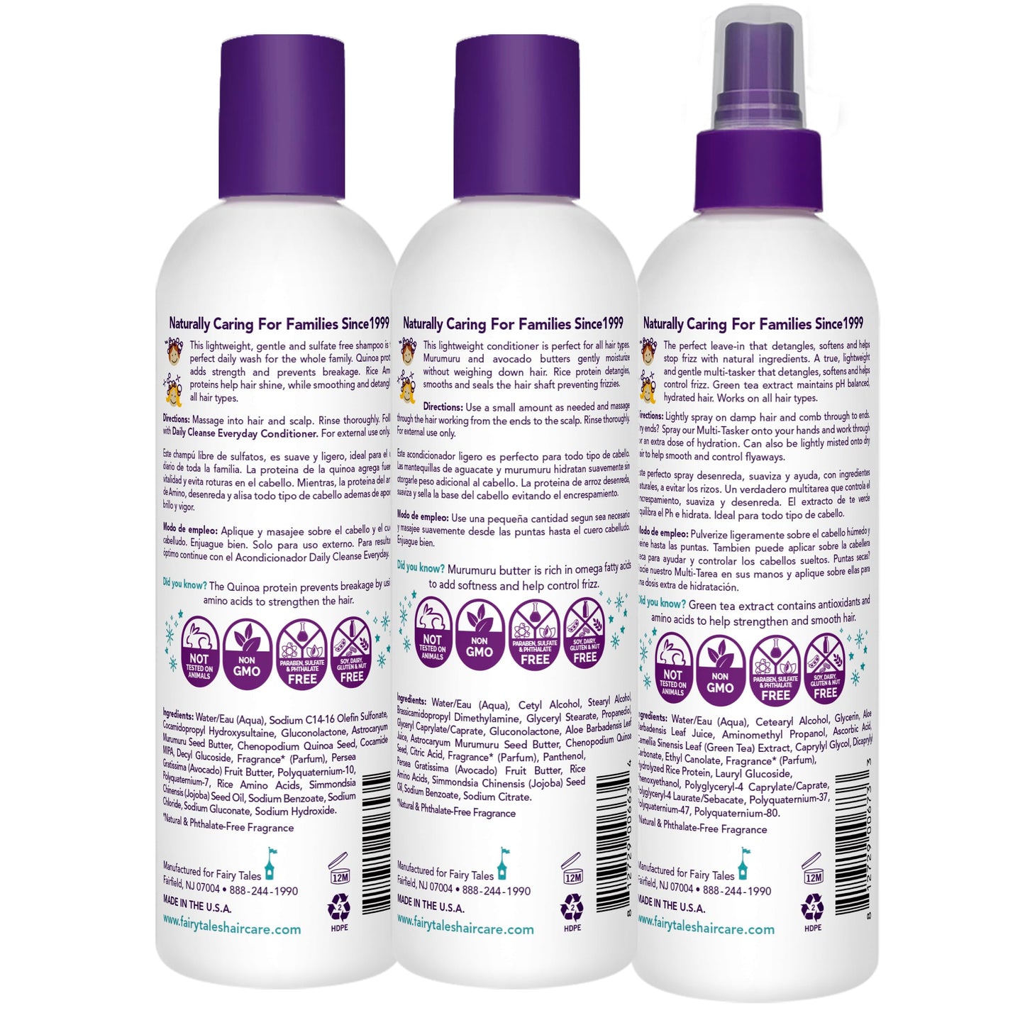 Fairy Tales Daily Cleanse Everyday Kids Shampoo, Conditioner, and Spray set - Gentle Natural Defining, Tangle Free, Moisturizing + Hydrating, Clean +