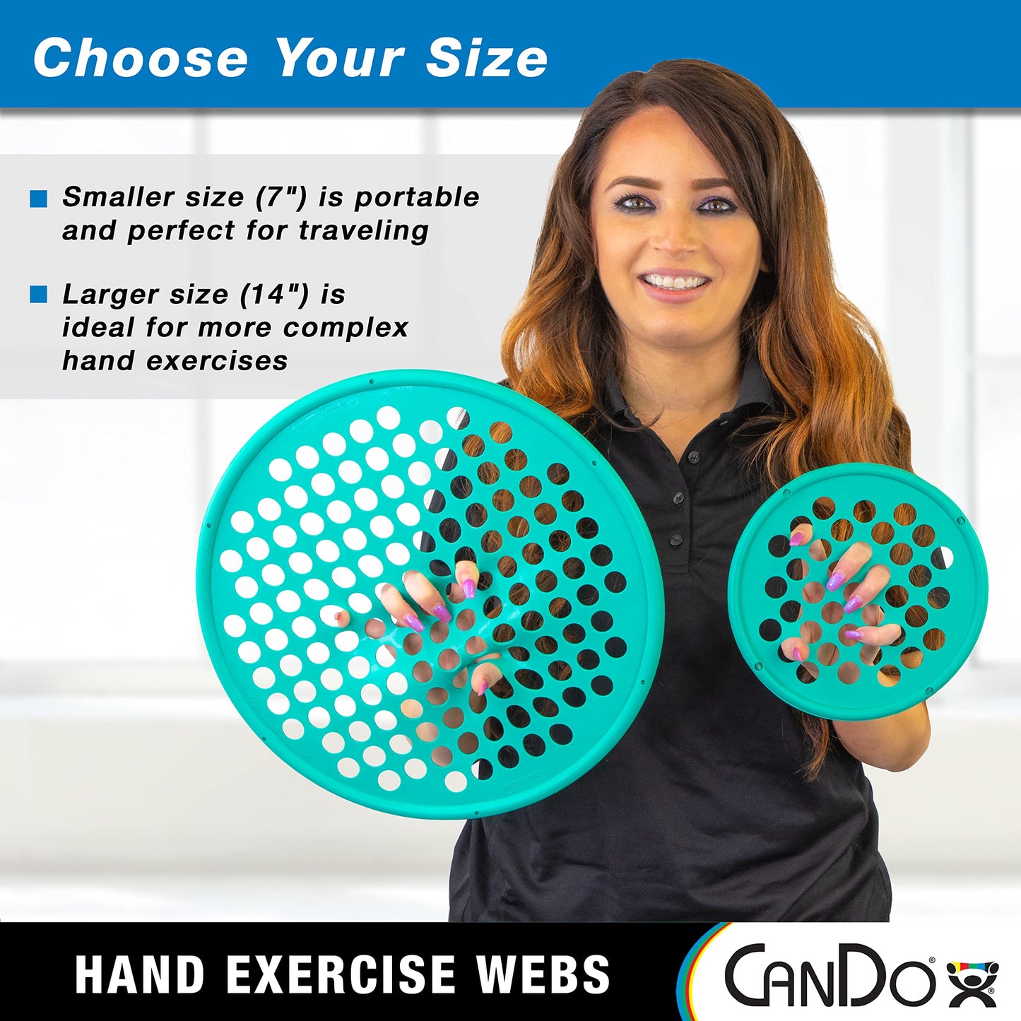 CanDo Hand Exercise Webs for Physical Therapy, Grip Strengthening, and Hand, Finger, Wrist Resistance Workouts, Portable Size, Latex Free, 14"…