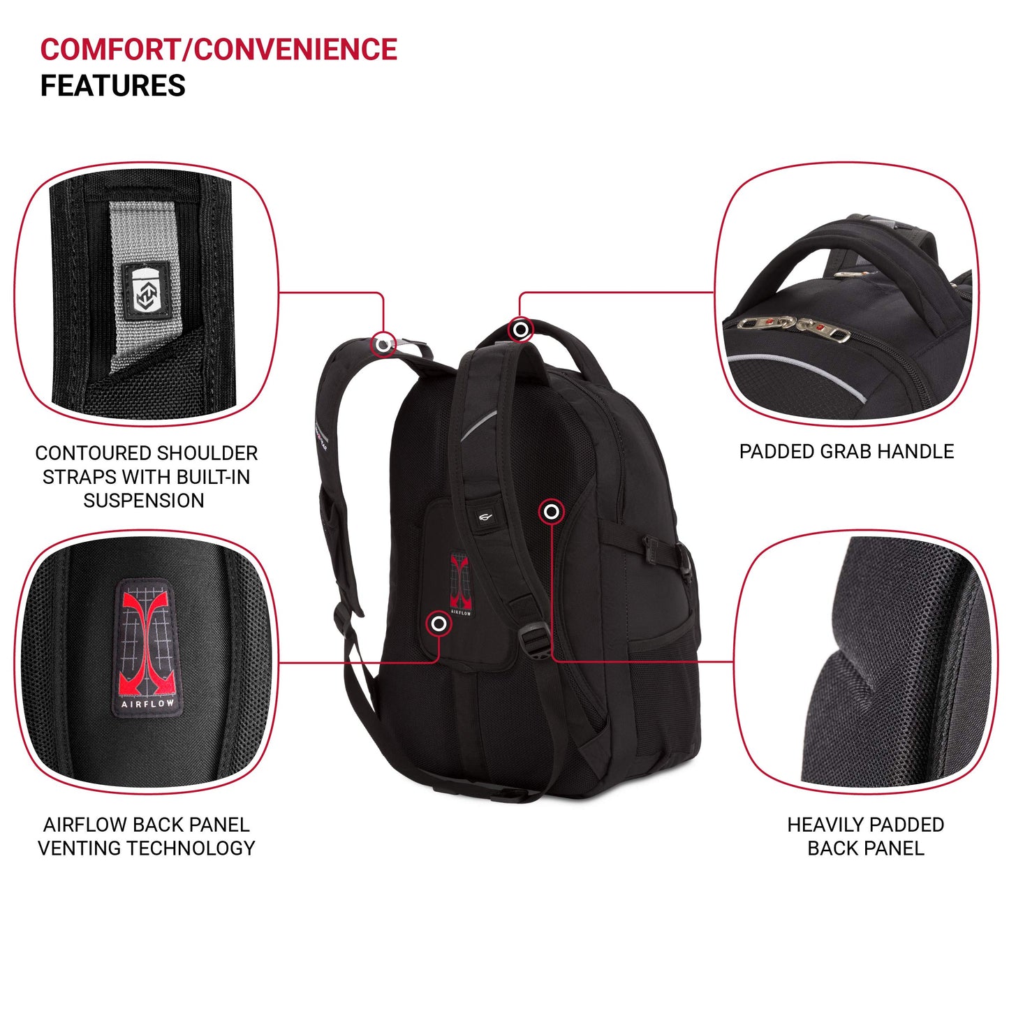 SwissGear 3258 Laptop Backpack, Fits Most 17 Inch Laptops, Secure Computer Sleeve for Travel, Work, School, Men's and Women's - Black