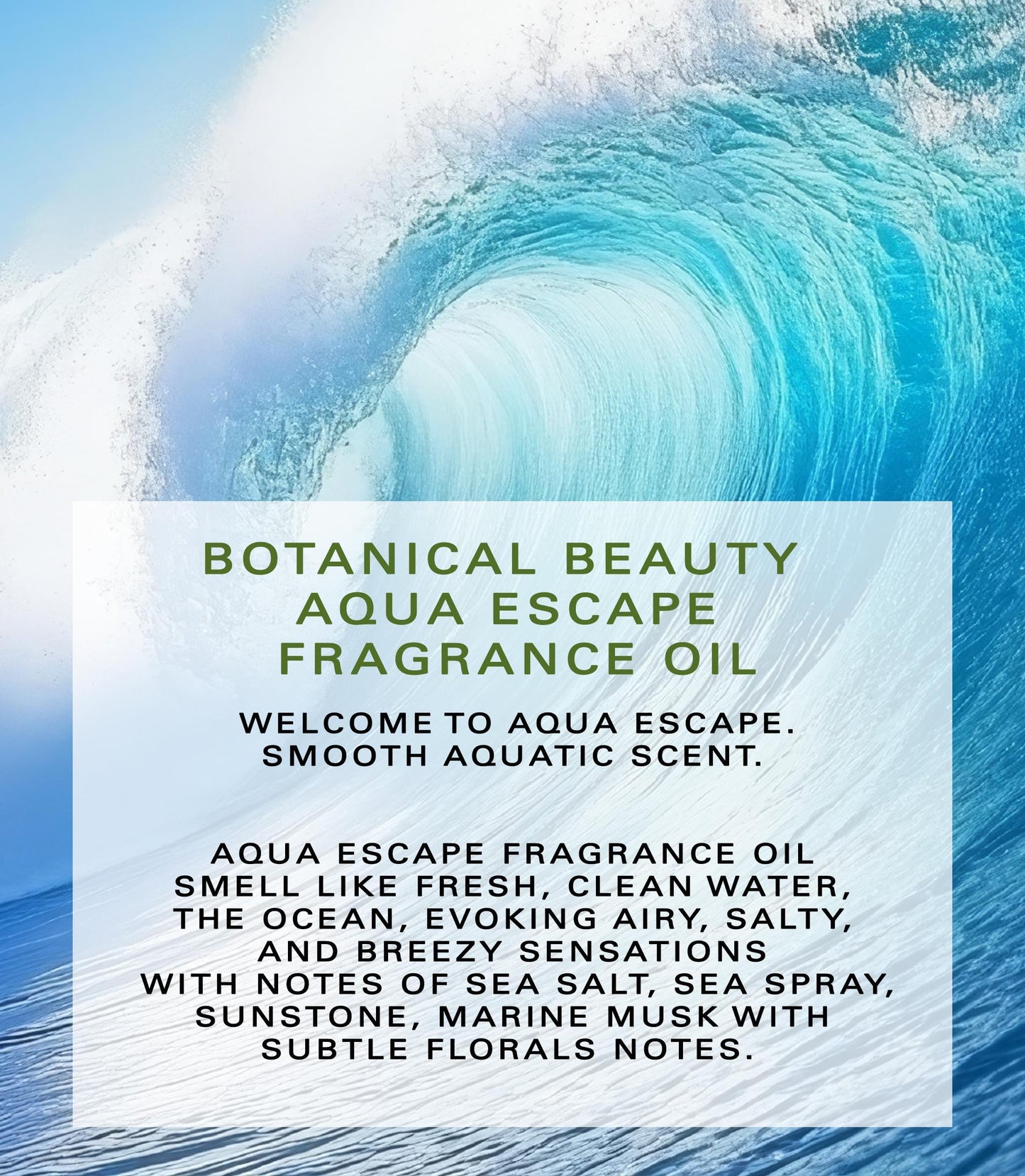 Botanical Beauty AQUA ESCAPE FRAGRANCE OIL ROLL-ON 0.169 Fl Oz 5 ml Rollerball Perfume, Long Lasting an luxury scent, blends of Ocean, Clean Water