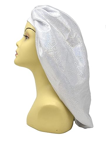 Holographic Extra Jumbo Nightcap Twinkle Deluxe Luxury Wide Band Sleep Cap Bonnet Hat for Hair Silver