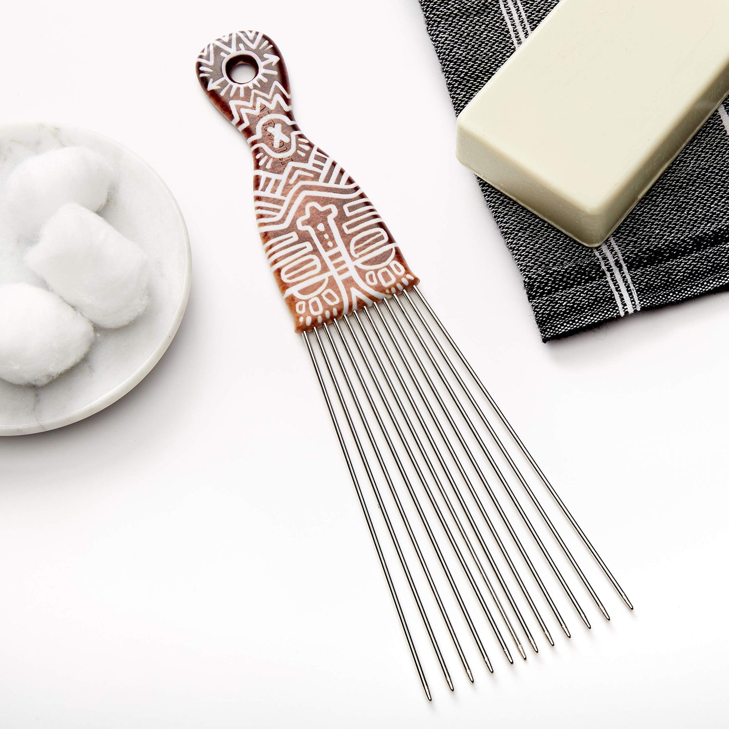 Afropick Metal Black Hair Pick for Natural Curly Long Thick Hair- Afro Pick Comb for Men, Women- African Artist Designs IMPROVED 2.0 (Ori)