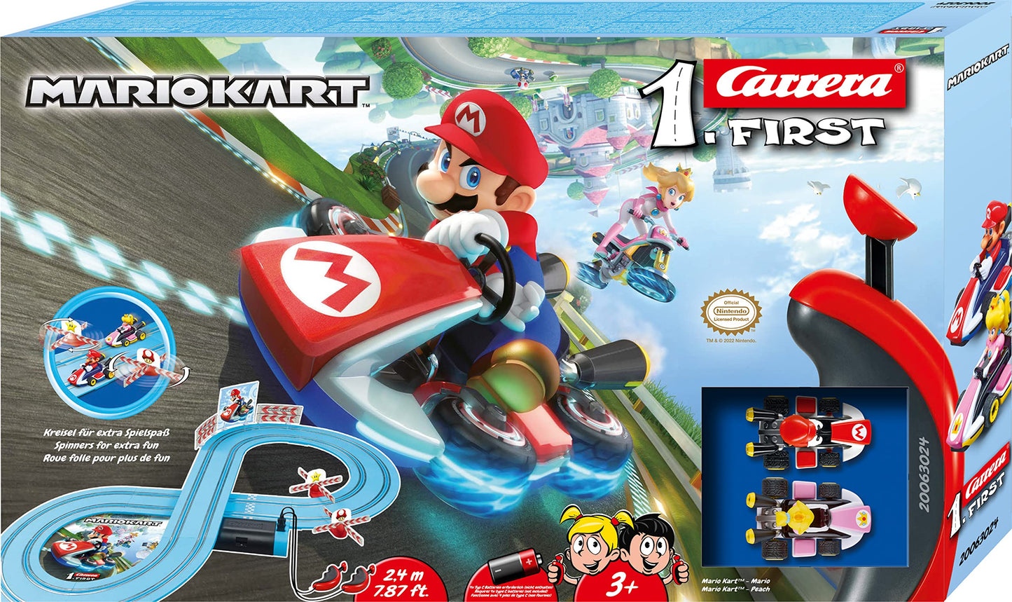 Carrera First Mario Kart Slot Car Race Track - Includes 2 Cars: Mario and Peach - Battery-Powered Beginner Toy Racing Set for Kids Ages 3 Years and Up