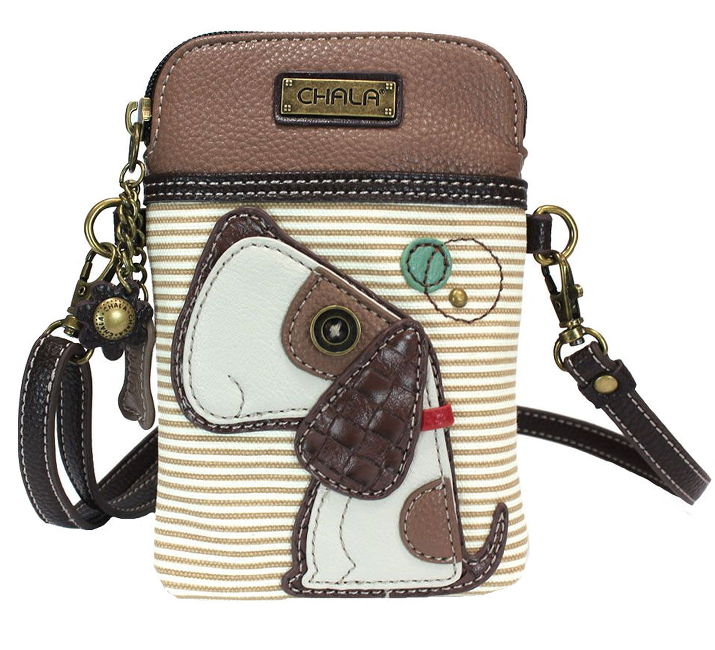 Chala Toffy Dog Cellphone Crossbody Handbag - Convertible Strap (Brown Stripe)