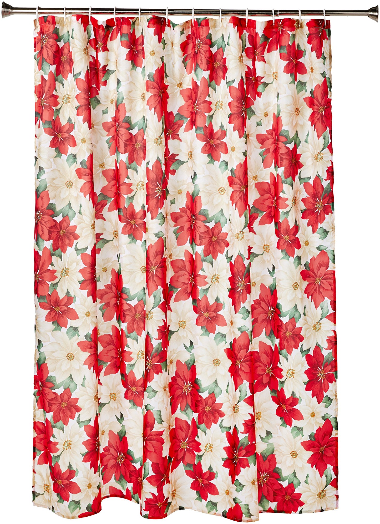 Violet Linen Decorative Christmas Printed Poinsettia Floral Design Shower Curtain - 72" X 72"