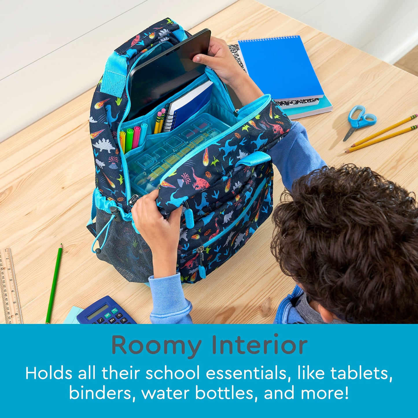 Bentgo Kids Backpack - Lightweight 14” Backpack in Fun Prints for School, Travel, & Daycare, Ideal for Ages 4+, Roomy Interior, Durable & Water-Resistant Fabric, & Loop for Lunch Bag (Dinosaur)