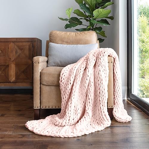 Linen Market Beddings Oversized Chunky Knit Throw Blanket Acrylic Hypoallergenic - 47'' x 59'' Cozy Home Accent for Snuggling, Lounging, and Stylish