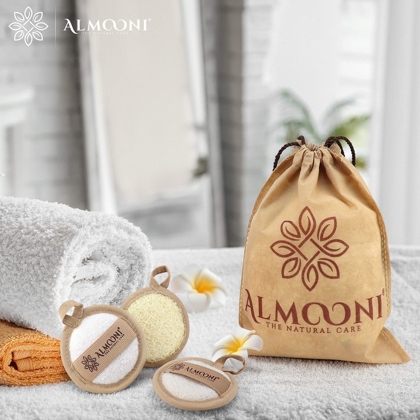 Almooni Natural Loofah Exfoliating Facial Scrubber, Made with Natural Egyptian Shower Loofah Sponge, Bath Shower Loofah Sponge for Women and Men,