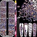 6 Sizes Iridescent Blue Glass Crystal Kit with Pickup Pen + Tweezer Tools for Shine Nail Art Manicure Makeup DIY Decoration Flatback Round Rhinestone