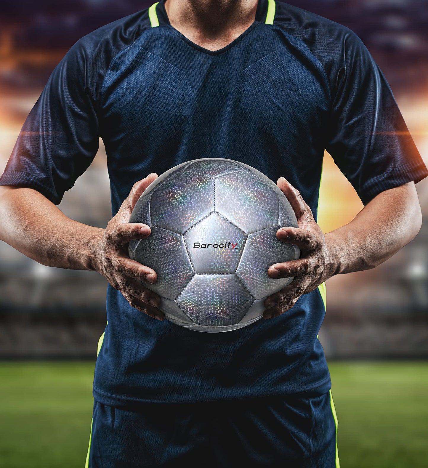 Barocity Iridescent Soccer Balls Set of 4 - Black, Silver, White, and Red Official Match Ball with Reflective Hex Pattern, Sport Soccer Balls…