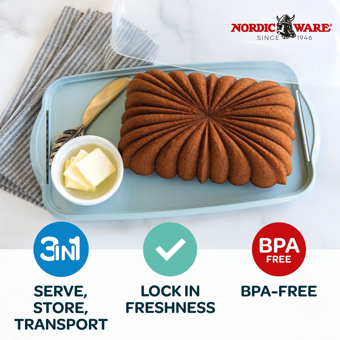 Nordic Ware Loaf Cake Keeper, Blue,12.8"L x 7.3"W x 4.6"H