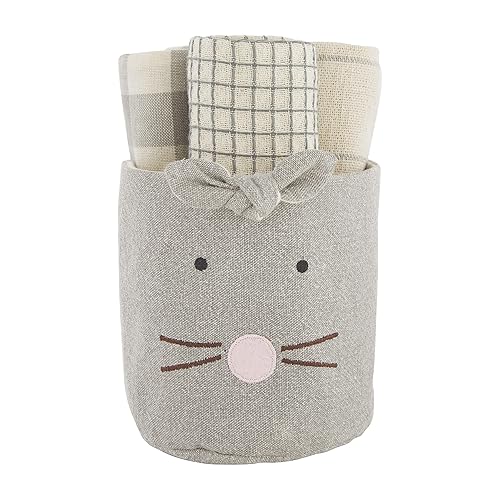 Mud Pie Easter Bunny Bucket Towel Set, Gray, 4.25" x 4.75"