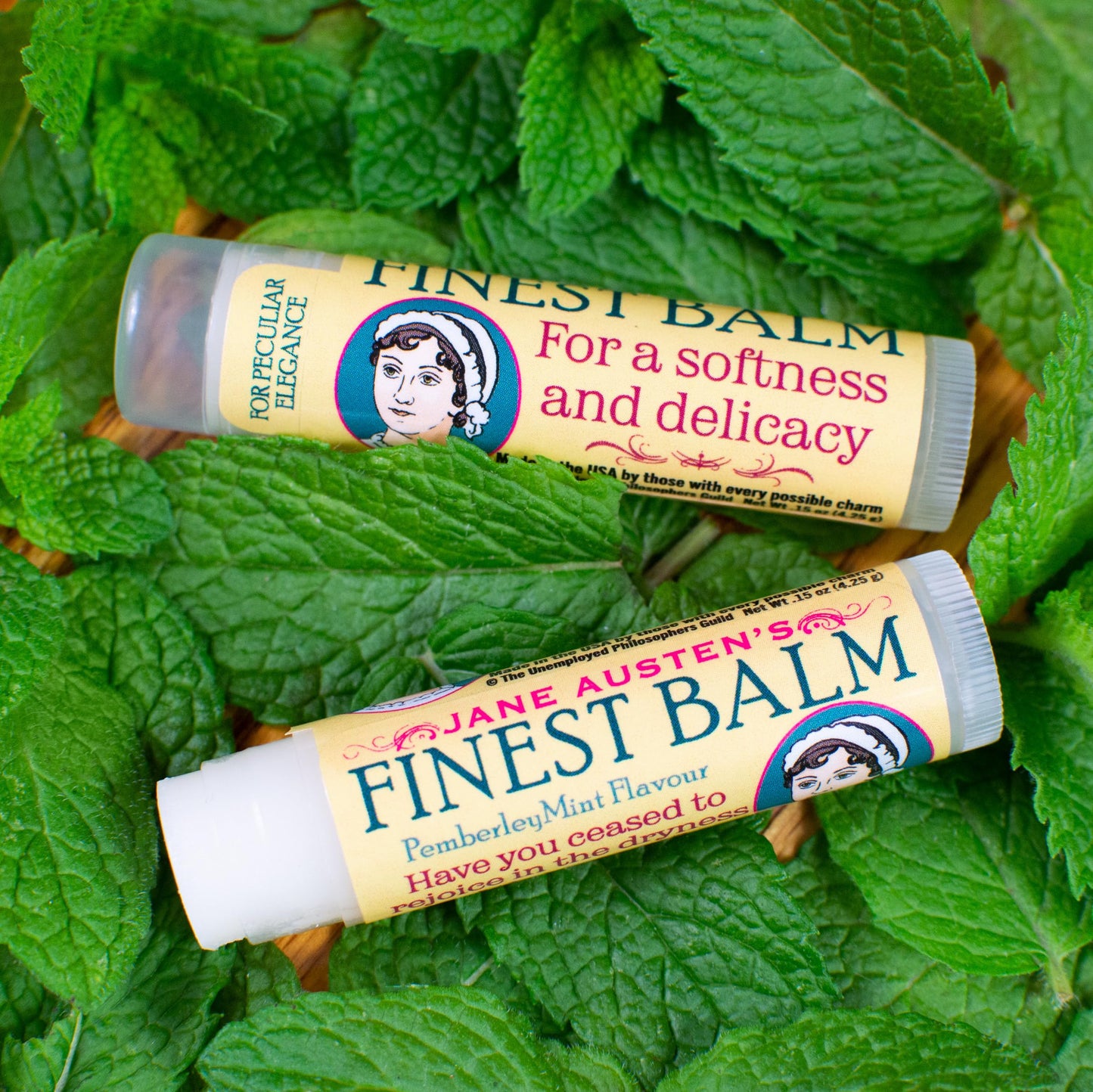 The Unemployed Philosophers Guild Jane Austen's Finest Balm - Peppermint Lip Balm, Cruelty-Free, Made in the USA from Natural and Imported Ingredients