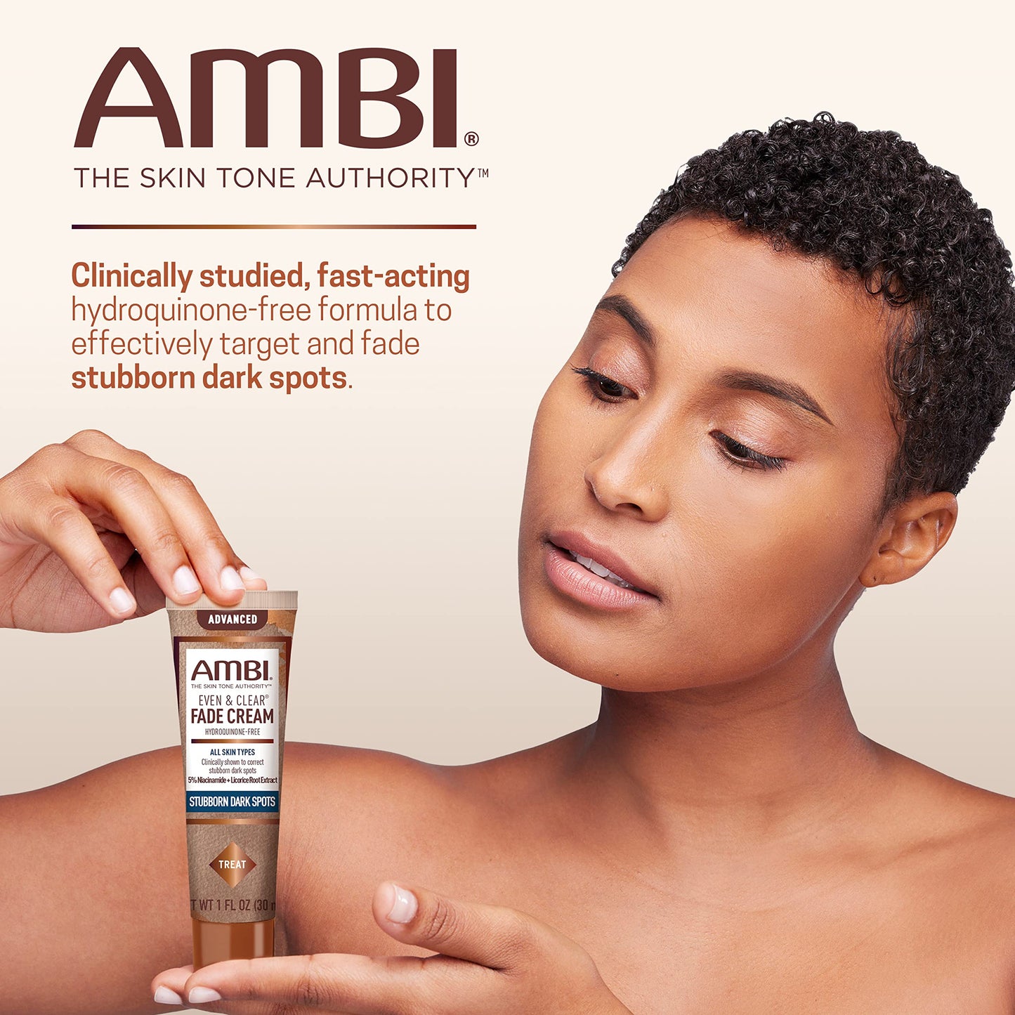 Ambi Even & Clear Advanced Fade Cream, Hydroquinone-free, Hyperpigmentation Treatment, Stubborn Dark Spot Corrector