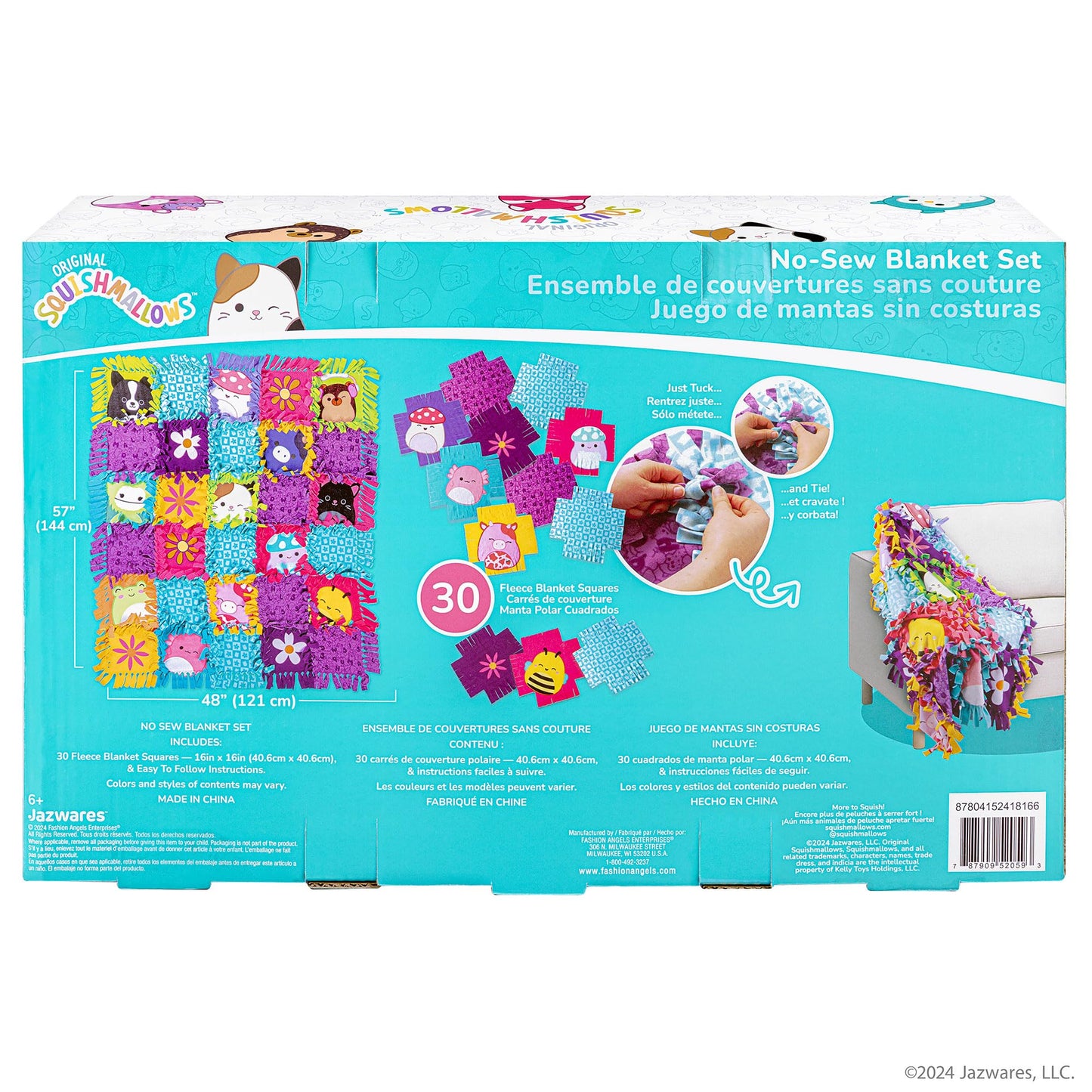 Fashion Angels Squishmallows No-Sew Blanket Kit, Set Includes Assorted Polar Fleece Squares, Ideal Craft Activity for Girls & Boys