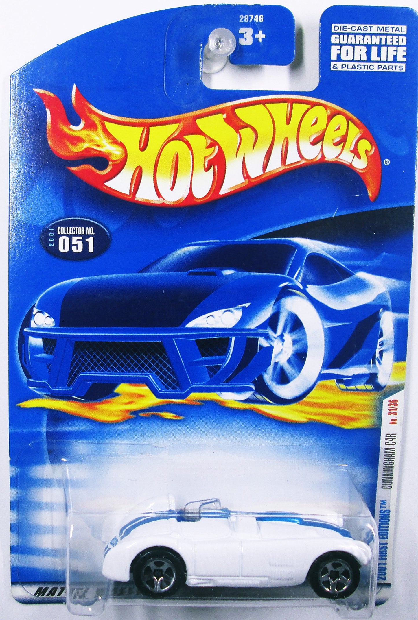Hot Wheels 2001 First Editions Cunningham C4R 31/36 051 WHITE Convertible 1:64 Scale