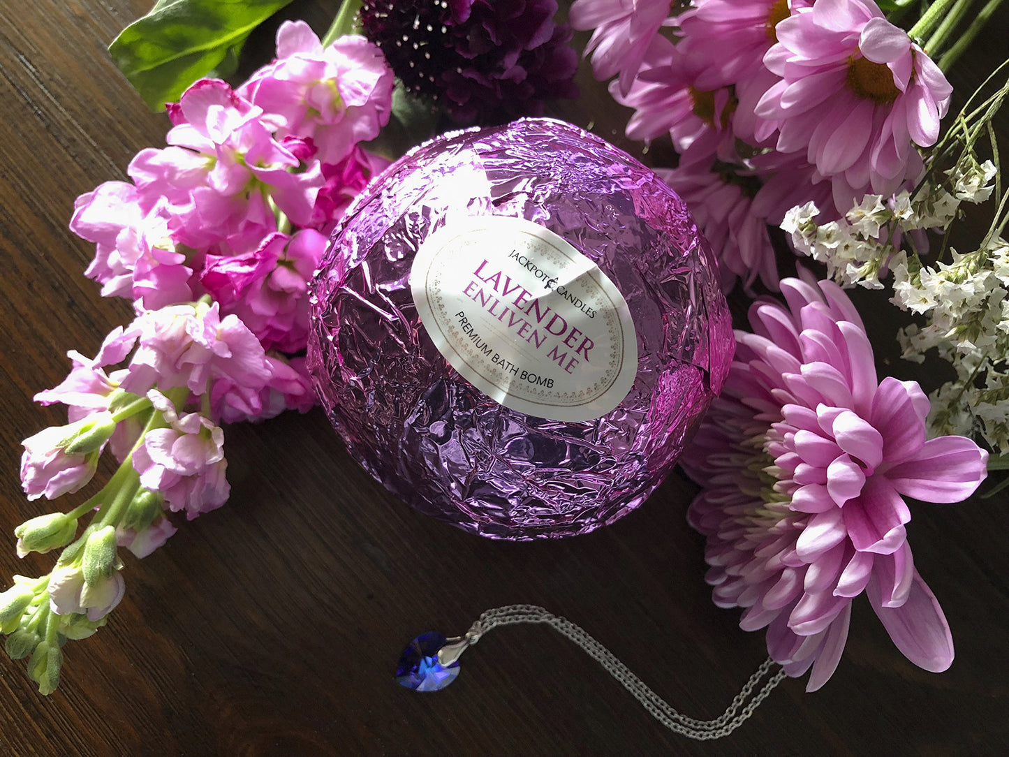 Enliven Me Lavender Bath Bomb with Necklace Created with Crystal Extra Large 10 oz. Made in USA