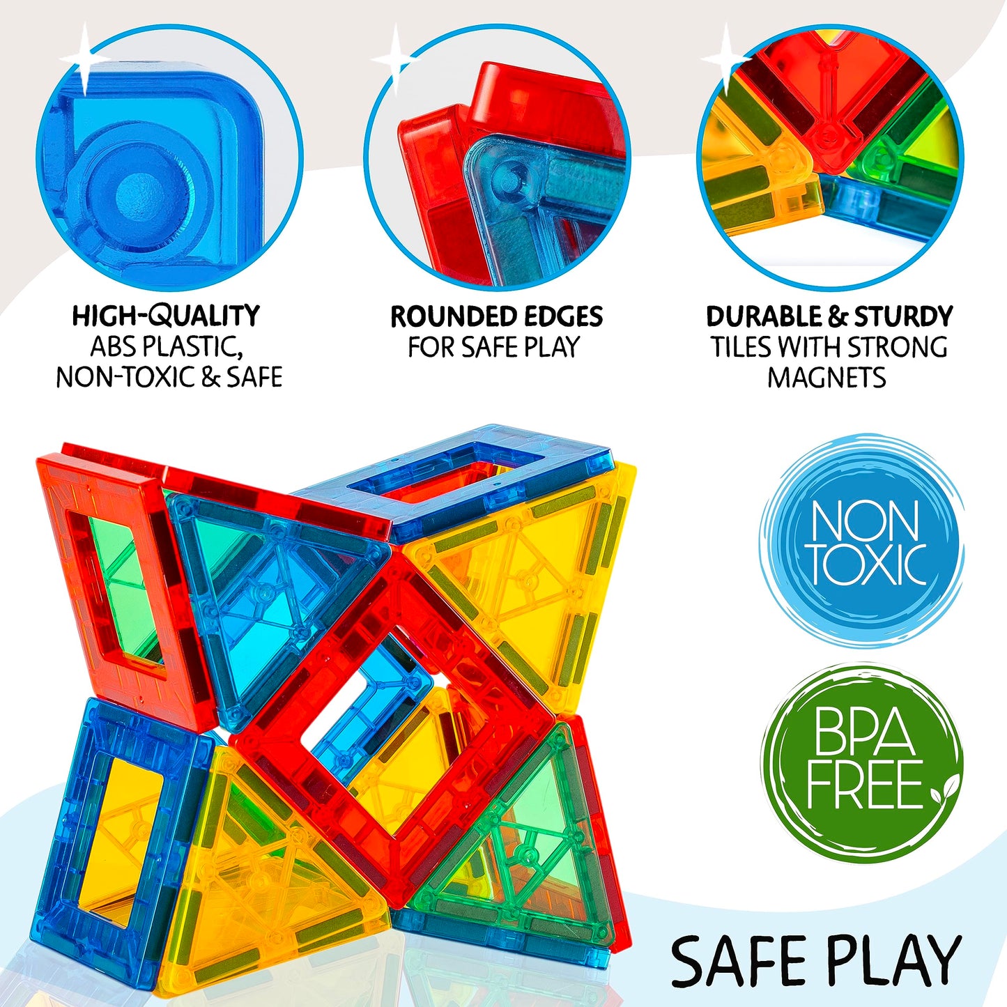SUNNY AUNTIE Magnetic Tiles 125pcs XL Set + Bonus Zippered Case – Building Toy for Kids Ages 3-8, Educational STEM Gift for Boys & Girls