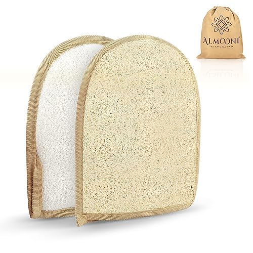 Premium Exfoliating Loofah Glove Pad Body Scrubber. Our Mitt Gloves are Made of Natural Egyptian Shower Loufa Sponge That Gets You Clean, Not Just