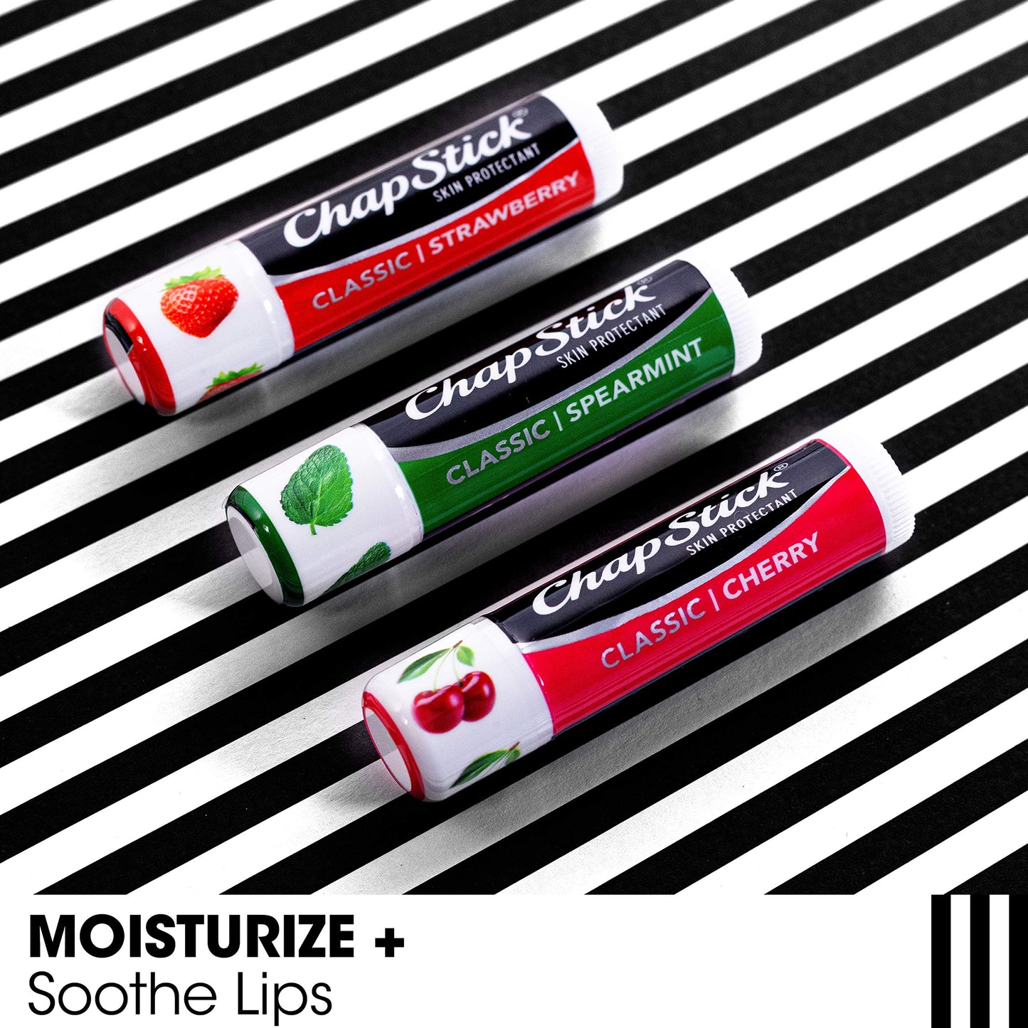 ChapStick Classic Spearmint, Cherry and Strawberry Lip Balm Tubes Variety Pack - 3 x 0.15 Oz (Pack of 12)