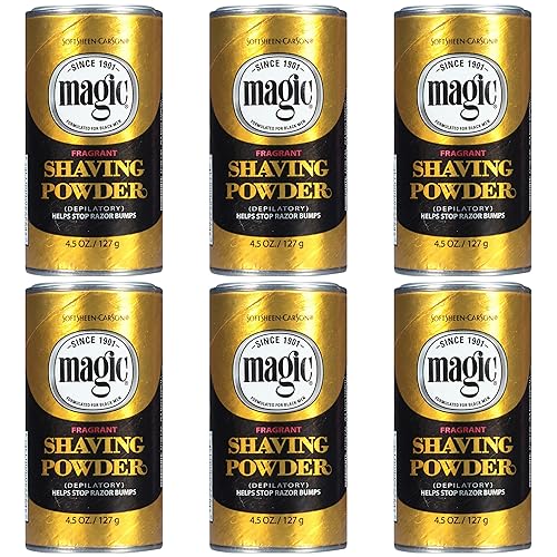 SoftSheen-Carson Magic Razorless Shaving for Men, Hair Removal Shave Powder, Helps Stop Razor Bumps Ingrown Hair, Fragrant, 6 Pack Magic Shave Gold 27