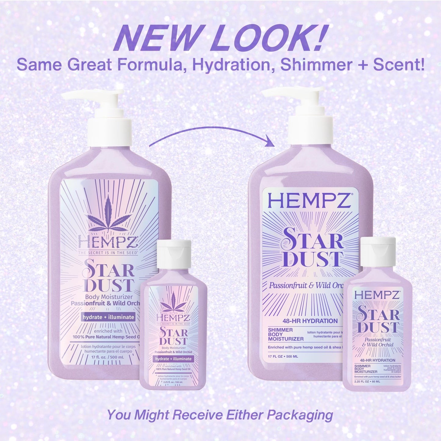 Hempz NEW Star Dust Body Lotion, Iridescent Glow Shimmer, Passionfruit and Wild Orchid, Hydrating and Nourishing Moisturizer, 17 oz.