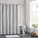 Peri Home 100% Cotton Fabric Shower Curtain for Bathroom, 72 x 72 inches, Grey Chenille Rose