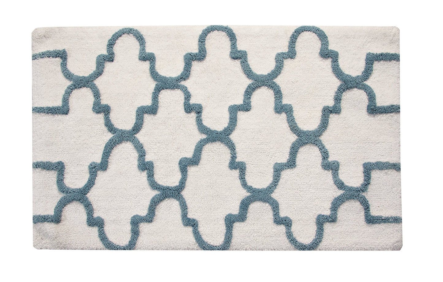 Saffron Fabs Bath Rug 100% Soft Cotton, Size 34x21 Inch, Latex Spray Non-Skid Backing, White/Arctic Blue Color, Geometric Pattern, Hand Tufted, 190…