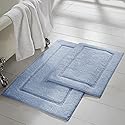 Modern Threads 2-Pack Solid Loop with Non-Slip Backing Bath Mat Set 17-inch by 24-inch & 21-inch by 34-inch, Light Blue