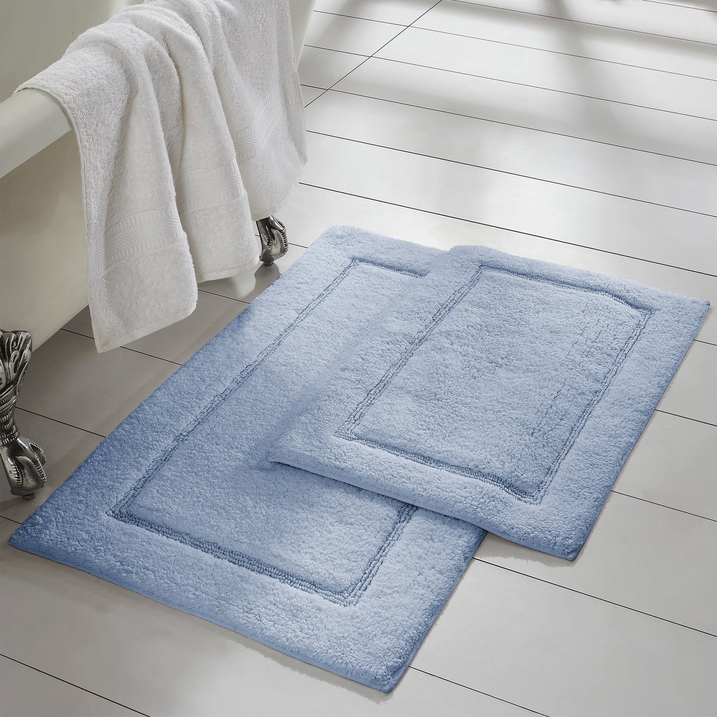 Modern Threads 2-Pack Solid Loop with Non-Slip Backing Bath Mat Set 17-inch by 24-inch & 21-inch by 34-inch, Light Blue