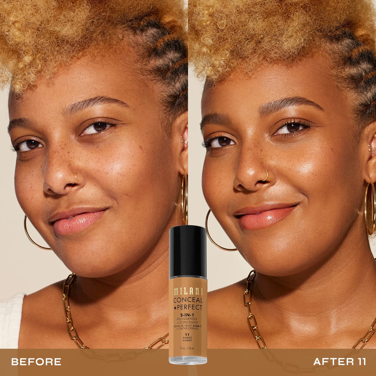 Milani Conceal + Perfect 2-in-1 Foundation + Concealer for a Flawless Complexion, Under Eye Corrector, Cover Redness and Imperfections, Waterproof