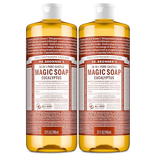 Dr. Bronner's Magic Soap - Pure-Castile Liquid Soap (Eucalyptus, 32 ounce, 2-Pack) -Regenerative Organic Certified Oils, 18-in-1 Uses: Body, Hair
