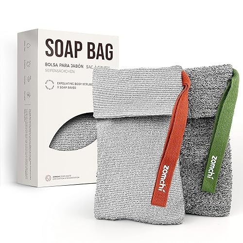 ZOMCHI 2 Pieces Different Roughness Soap Pouch and Soap Saver Pocket for Use in Shower, Body Scrubber Shower Sponge, Premium Exfoliating Soap Bag