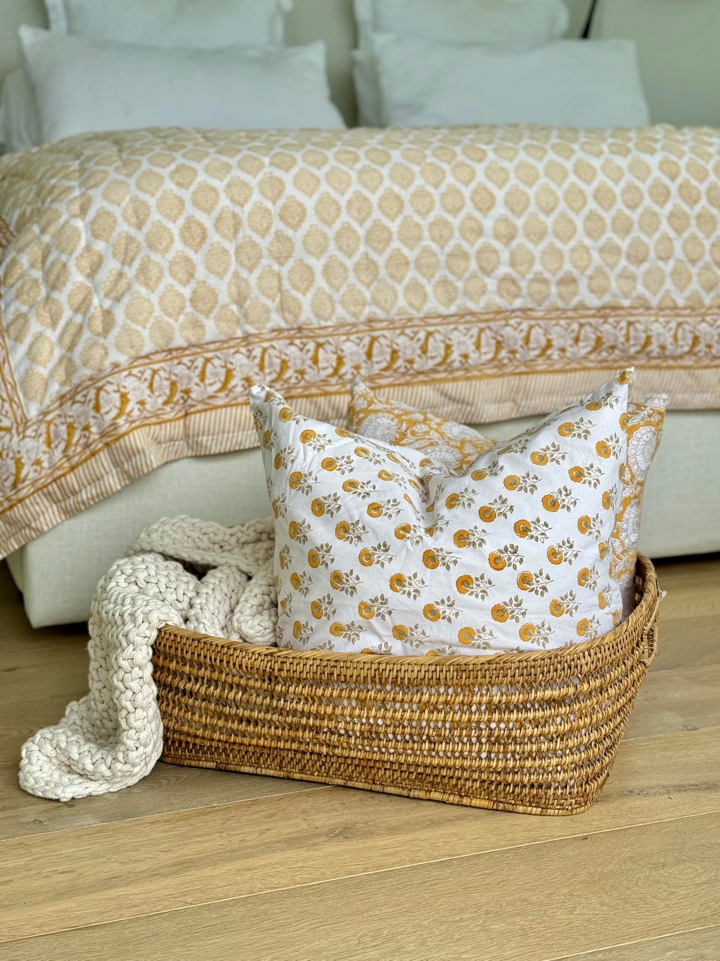 Kouboo Cambria Open Weave Basket, Honey-Brown