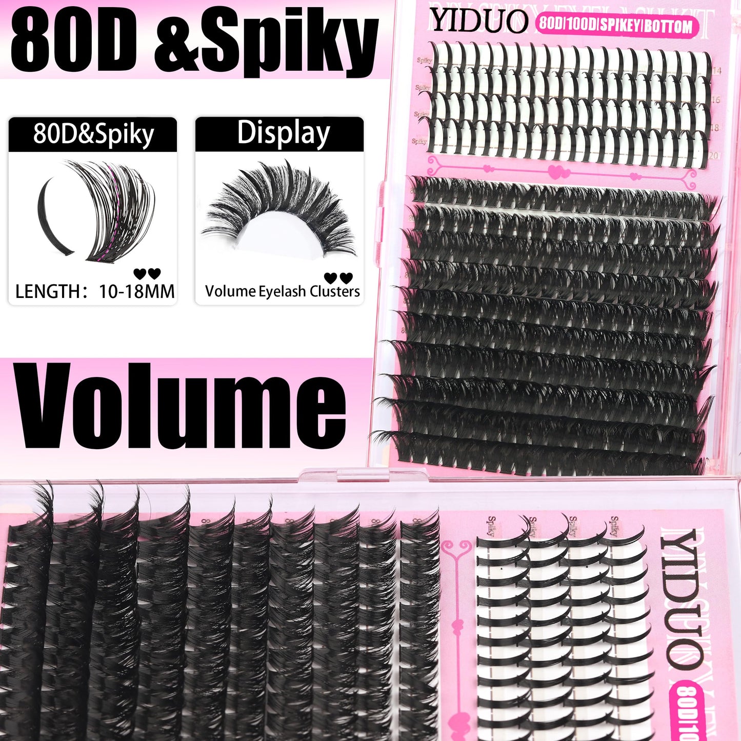 YIDUO 540Pcs Lashes Clusters Kit with Spikes+Bottom Eyelash 80D&100D Volume Clusters Lash Extension 10-18mm Wispy D Curvature Individual False Beauty and Personal Care YIDUO