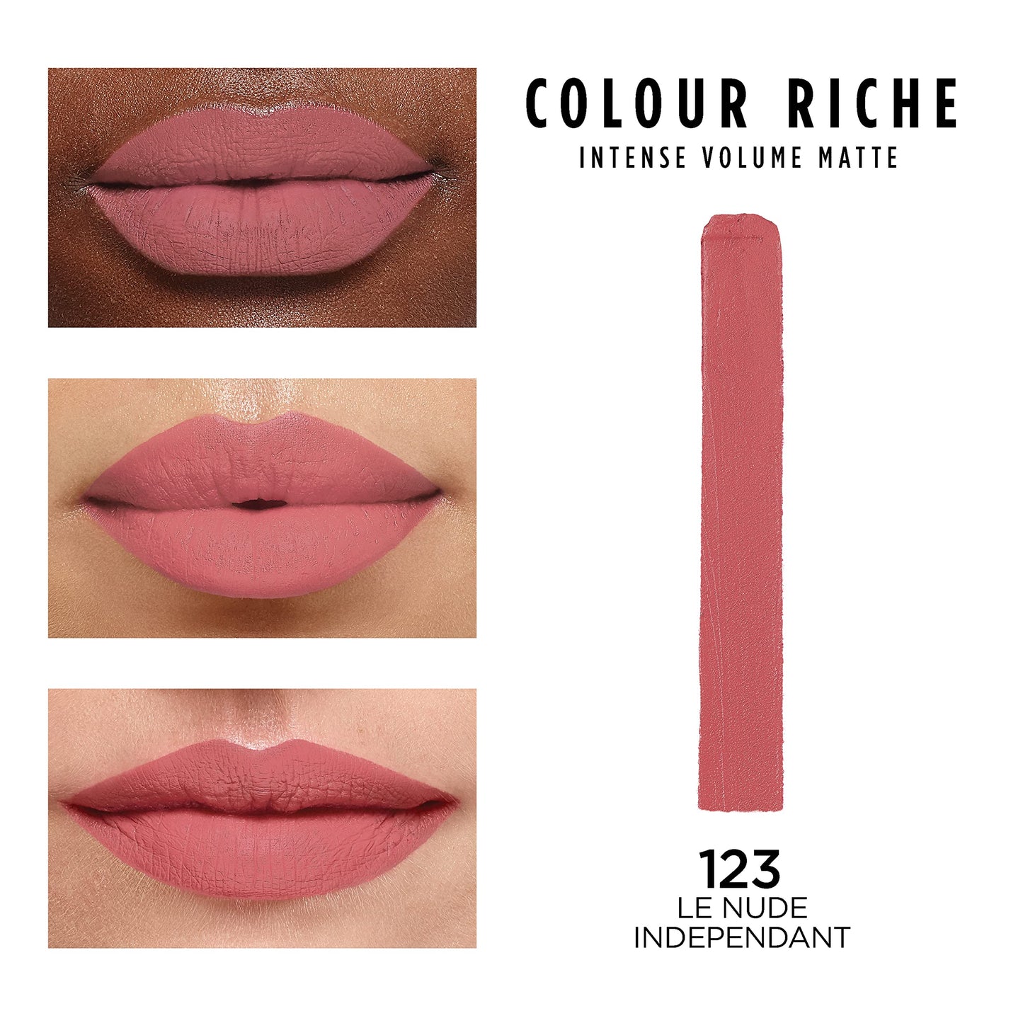 L'Oreal Paris Colour Riche Intense Volume Matte Lipstick, Lip Color Infused with Hyaluronic Acid for up to 16hr All Day Comfort, Le Nude Independant,