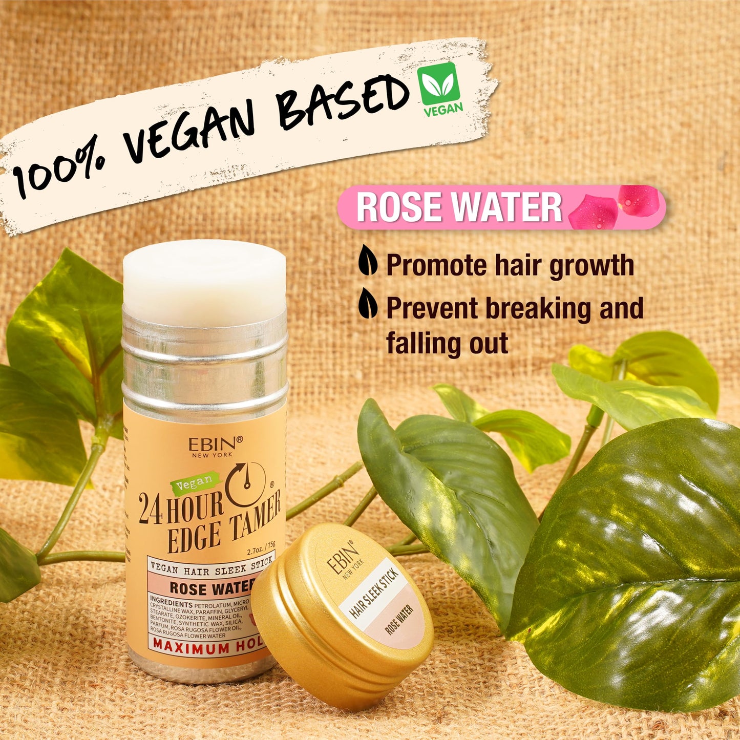 EBIN NEW YORK 24 Hour Edge Tamer Vegan Hair Sleek Stick Rose Water Maximum Hold